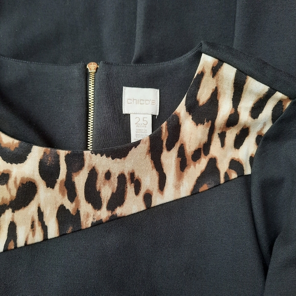 Chico's Asymmetric Leopard Colorblock Print Ponte Stretch Dress Slimming Petite - Picture 8 of 11